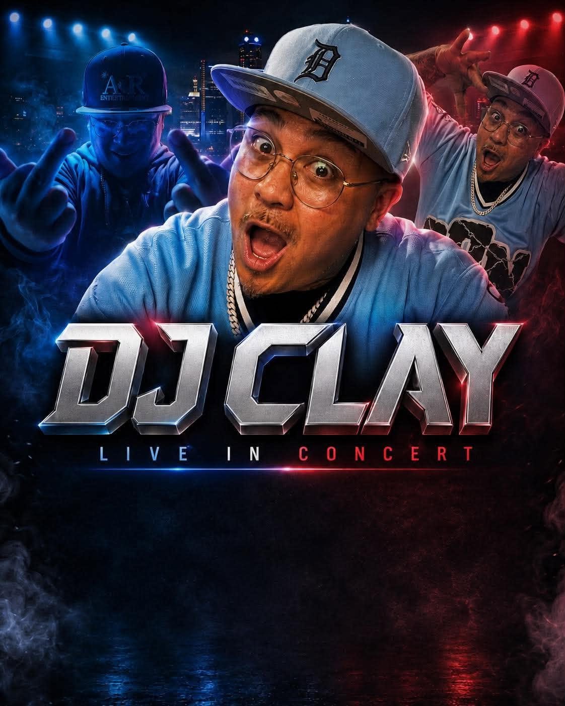 DJ Clay live in concert poster in split blue and red stage light