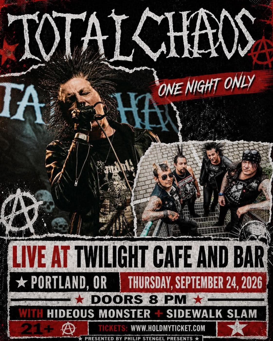 Total Chaos one night only show flyer in punk collage style for Portland