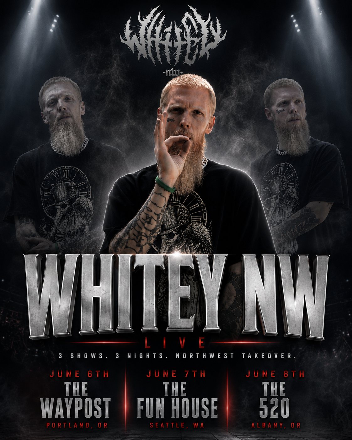 Whitey NW three night Northwest run poster with silver lettering
